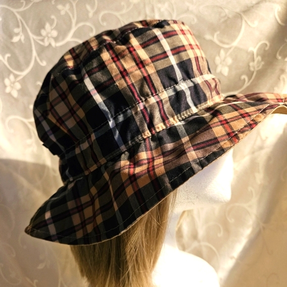Totes Reversible Rain Bucket Hat Water Repellent Brown & Plaid - Picture 3 of 9